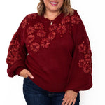 Flower Detail Sweater - Crimson-Sweater- Hometown Style HTS, women's in store and online boutique located in Ingersoll, Ontario