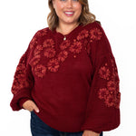 Flower Detail Sweater - Crimson-Sweater- Hometown Style HTS, women's in store and online boutique located in Ingersoll, Ontario