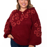 Flower Detail Sweater - Crimson-Sweater- Hometown Style HTS, women's in store and online boutique located in Ingersoll, Ontario