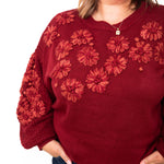 Flower Detail Sweater - Crimson-Sweater- Hometown Style HTS, women's in store and online boutique located in Ingersoll, Ontario