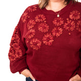 Flower Detail Sweater - Crimson-Sweater- Hometown Style HTS, women's in store and online boutique located in Ingersoll, Ontario