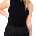 Pleated Mock Neck Dress - Black-Dresses- Hometown Style HTS, women's in store and online boutique located in Ingersoll, Ontario