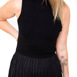 Pleated Mock Neck Dress - Black-Dresses- Hometown Style HTS, women's in store and online boutique located in Ingersoll, Ontario