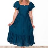 Ruffle Sleeve Maxi Dress - Blue-Dress- Hometown Style HTS, women's in store and online boutique located in Ingersoll, Ontario