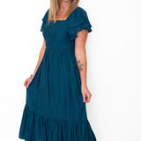 Ruffle Sleeve Maxi Dress - Blue-Dress- Hometown Style HTS, women's in store and online boutique located in Ingersoll, Ontario