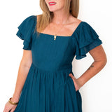 Ruffle Sleeve Maxi Dress - Blue-Dress- Hometown Style HTS, women's in store and online boutique located in Ingersoll, Ontario