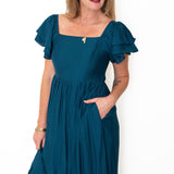 Ruffle Sleeve Maxi Dress - Blue-Dress- Hometown Style HTS, women's in store and online boutique located in Ingersoll, Ontario