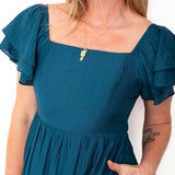 Ruffle Sleeve Maxi Dress - Blue-Dress- Hometown Style HTS, women's in store and online boutique located in Ingersoll, Ontario