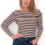 Off the Shoulder Top - Brown/White-Tops- Hometown Style HTS, women's in store and online boutique located in Ingersoll, Ontario