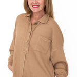 Drop Shoulder Collared Knit Top - Tan-Tops- Hometown Style HTS, women's in store and online boutique located in Ingersoll, Ontario