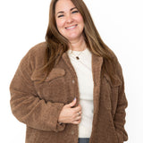 Sherpa Jacket - Chocolate-Coats & Jackets- Hometown Style HTS, women's in store and online boutique located in Ingersoll, Ontario