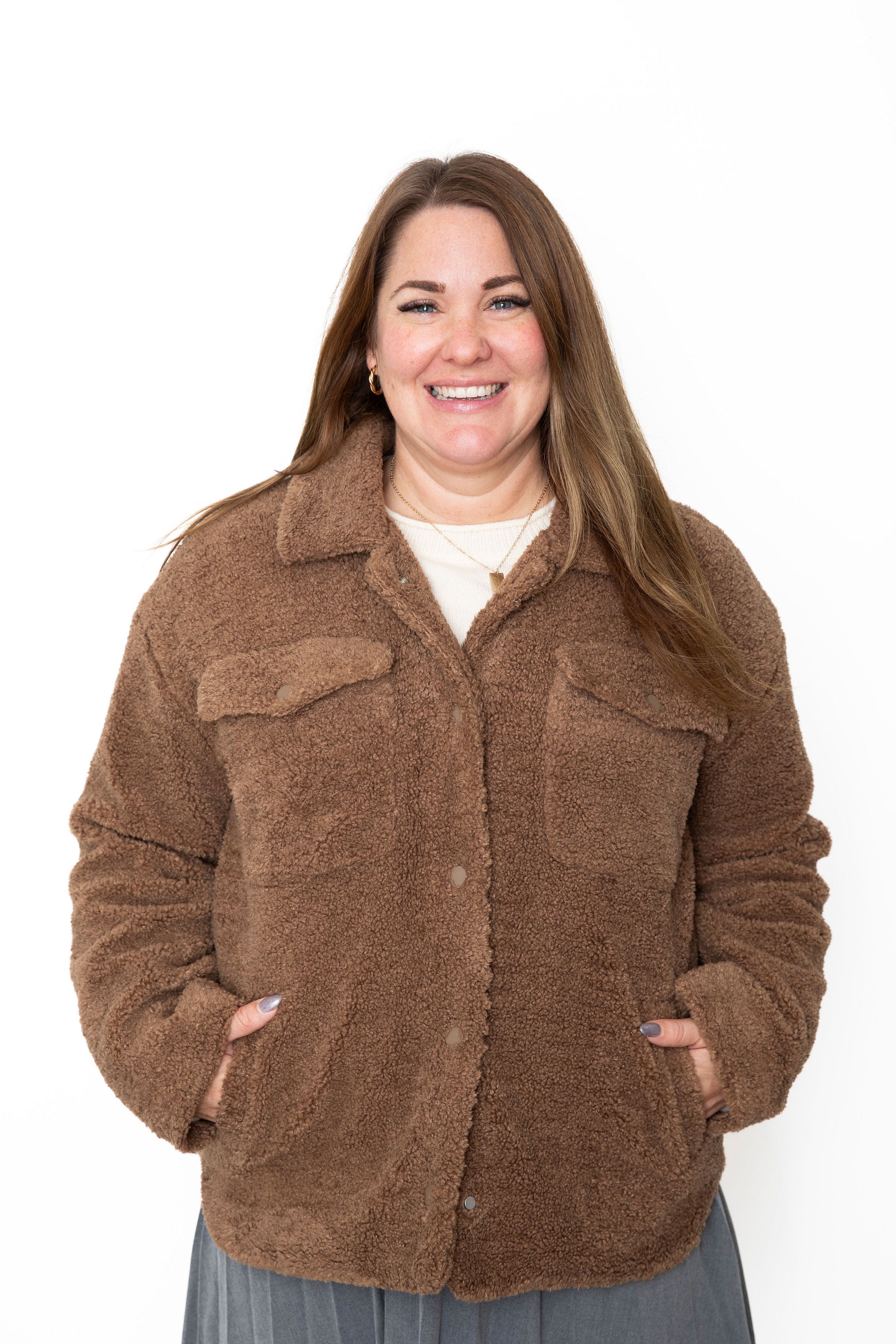 Sherpa Jacket - Chocolate-Coats & Jackets- Hometown Style HTS, women's in store and online boutique located in Ingersoll, Ontario