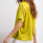 Satin Short Sleeve Blouse - Avocado-Shirts & Tops- Hometown Style HTS, women's in store and online boutique located in Ingersoll, Ontario