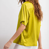 Satin Short Sleeve Blouse - Avocado-Shirts & Tops- Hometown Style HTS, women's in store and online boutique located in Ingersoll, Ontario