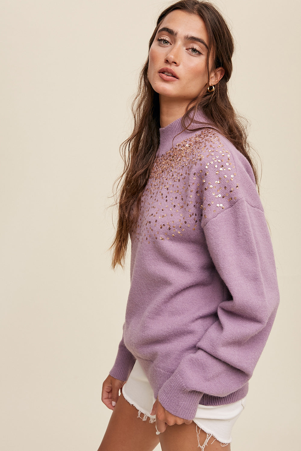 Sprinkled Sequin Sweater - Lavender-Sweater- Hometown Style HTS, women's in store and online boutique located in Ingersoll, Ontario