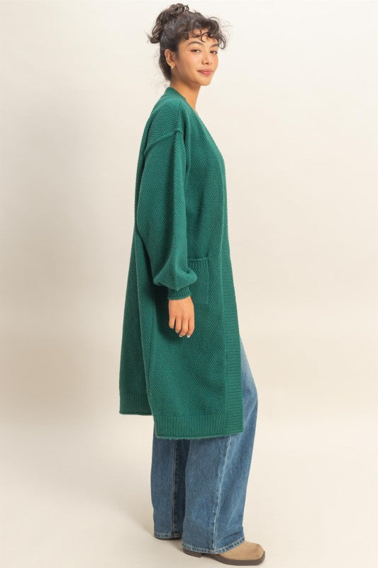 Longline Knit Open Cardigan - Emerald-Sweaters and Cardigans- Hometown Style HTS, women's in store and online boutique located in Ingersoll, Ontario