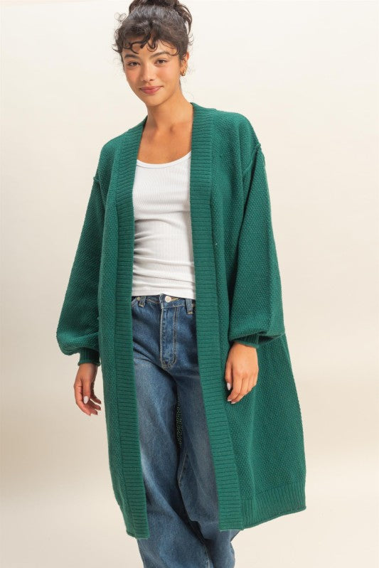 Longline Knit Open Cardigan - Emerald-Sweaters and Cardigans- Hometown Style HTS, women's in store and online boutique located in Ingersoll, Ontario