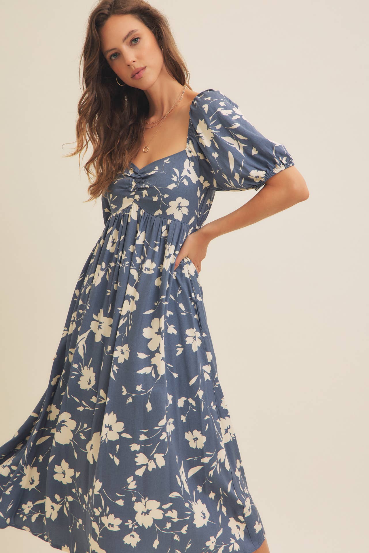 Sweetheart Neckline, Midi Dress - Vintage Denim-dress- Hometown Style HTS, women's in store and online boutique located in Ingersoll, Ontario