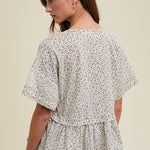 Floral Babydoll Blouse - Charcoal/Cream-blouse- Hometown Style HTS, women's in store and online boutique located in Ingersoll, Ontario