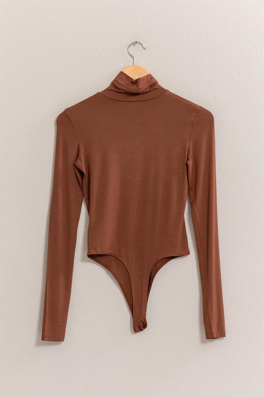 Long Sleeve Turtle Neck Bodysuit - Chestnut-Bodysuit- Hometown Style HTS, women's in store and online boutique located in Ingersoll, Ontario