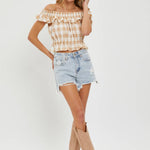 Gingham Ruffle Top-Tops- Hometown Style HTS, women's in store and online boutique located in Ingersoll, Ontario
