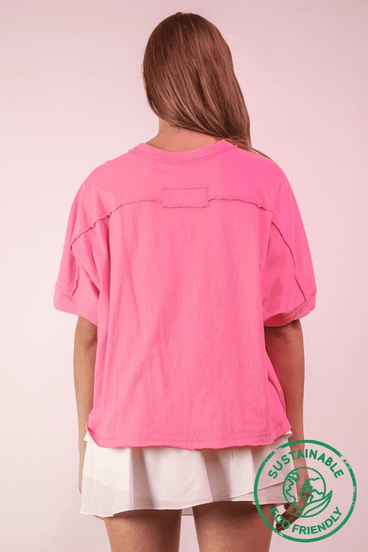 Oversized Crop Tee - Pink-T shirt- Hometown Style HTS, women's in store and online boutique located in Ingersoll, Ontario