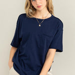 Short Sleeve Tee with Patch Pocket - Navy-tee- Hometown Style HTS, women's in store and online boutique located in Ingersoll, Ontario