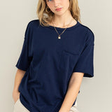 Short Sleeve Tee with Patch Pocket - Navy-tee- Hometown Style HTS, women's in store and online boutique located in Ingersoll, Ontario