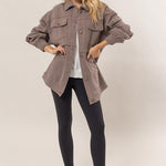 Fleece Terry Jacket - Mocha-Sweater- Hometown Style HTS, women's in store and online boutique located in Ingersoll, Ontario