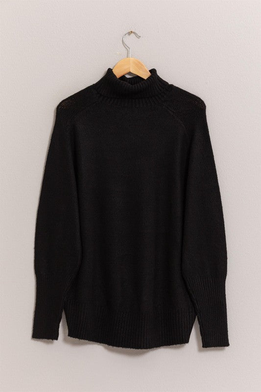 Long Turtle Neck Sweater - Black-Sweater- Hometown Style HTS, women's in store and online boutique located in Ingersoll, Ontario