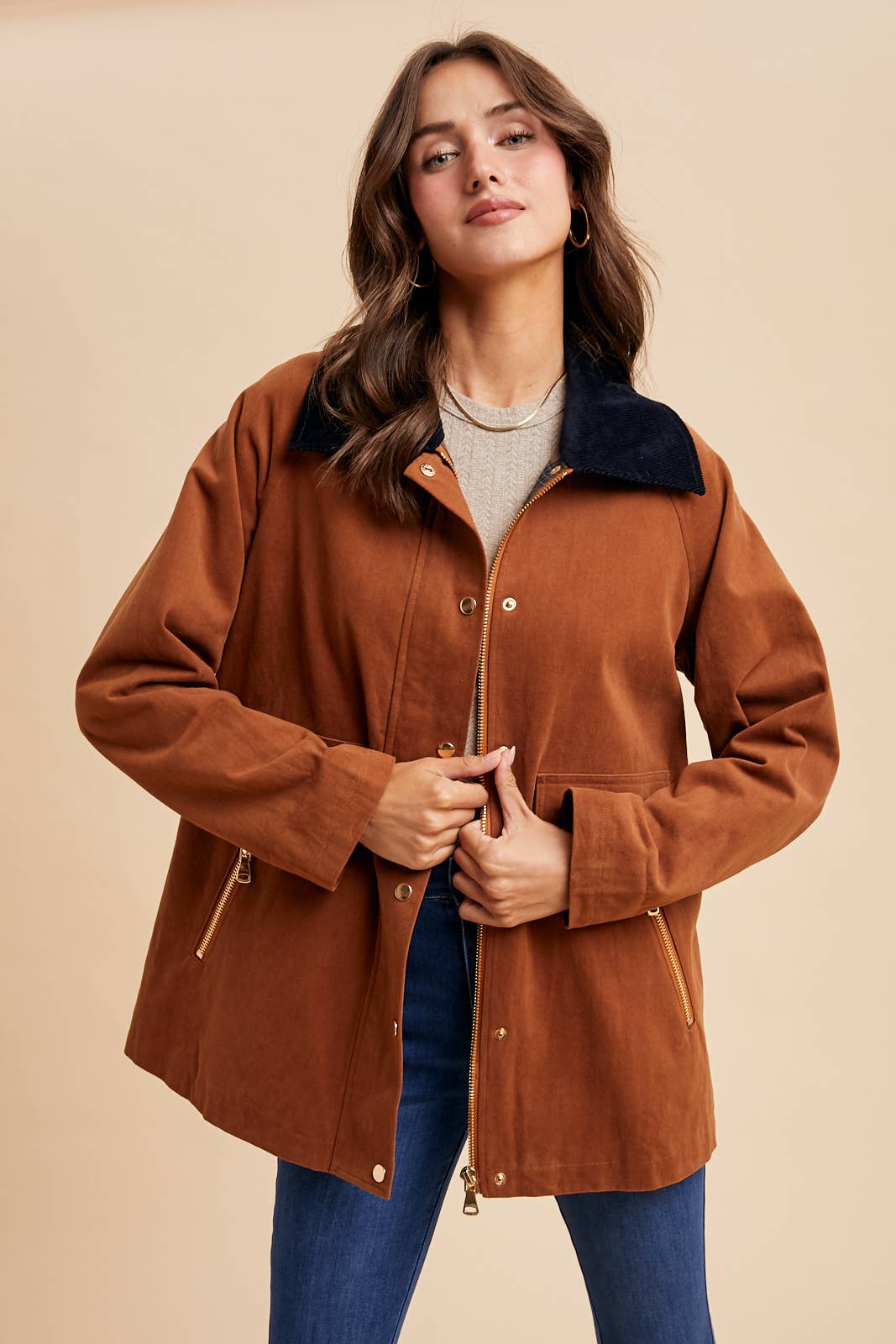 Cotton Chore Jacket - Cognac-Coat & Jackets- Hometown Style HTS, women's in store and online boutique located in Ingersoll, Ontario