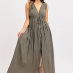 Deep V Neckline Maxi Dress - Olive-dress- Hometown Style HTS, women's in store and online boutique located in Ingersoll, Ontario