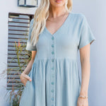 Cotton Button Down Midi Dress - Misty Blue-dress- Hometown Style HTS, women's in store and online boutique located in Ingersoll, Ontario
