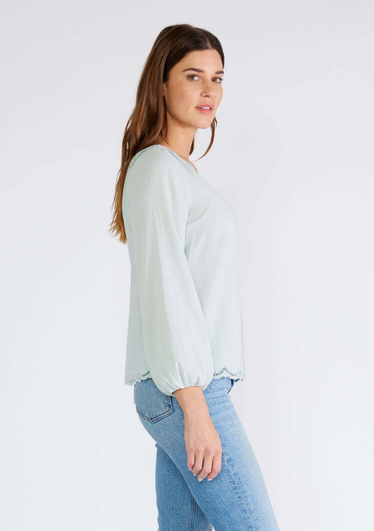 Scallop Edge Blouse - Seafoam-Tops- Hometown Style HTS, women's in store and online boutique located in Ingersoll, Ontario