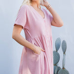 Cotton Button Down Midi Dress - Pink-dress- Hometown Style HTS, women's in store and online boutique located in Ingersoll, Ontario