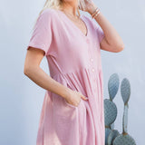 Cotton Button Down Midi Dress - Pink-dress- Hometown Style HTS, women's in store and online boutique located in Ingersoll, Ontario