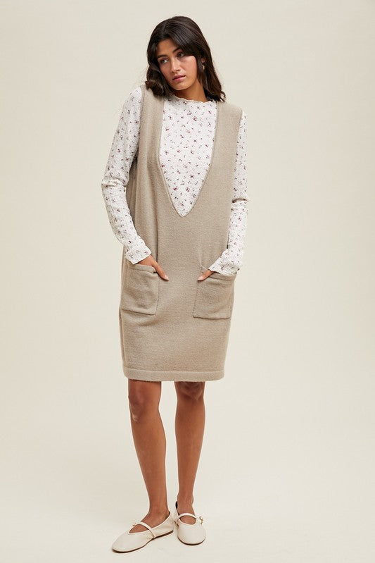 Brushed Knit Sweater Mini Dress - Stone-Dress- Hometown Style HTS, women's in store and online boutique located in Ingersoll, Ontario
