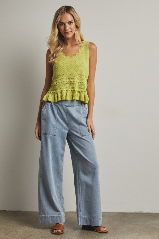 Textured Sweater Tank Top - Lime-Casual Tops- Hometown Style HTS, women's in store and online boutique located in Ingersoll, Ontario