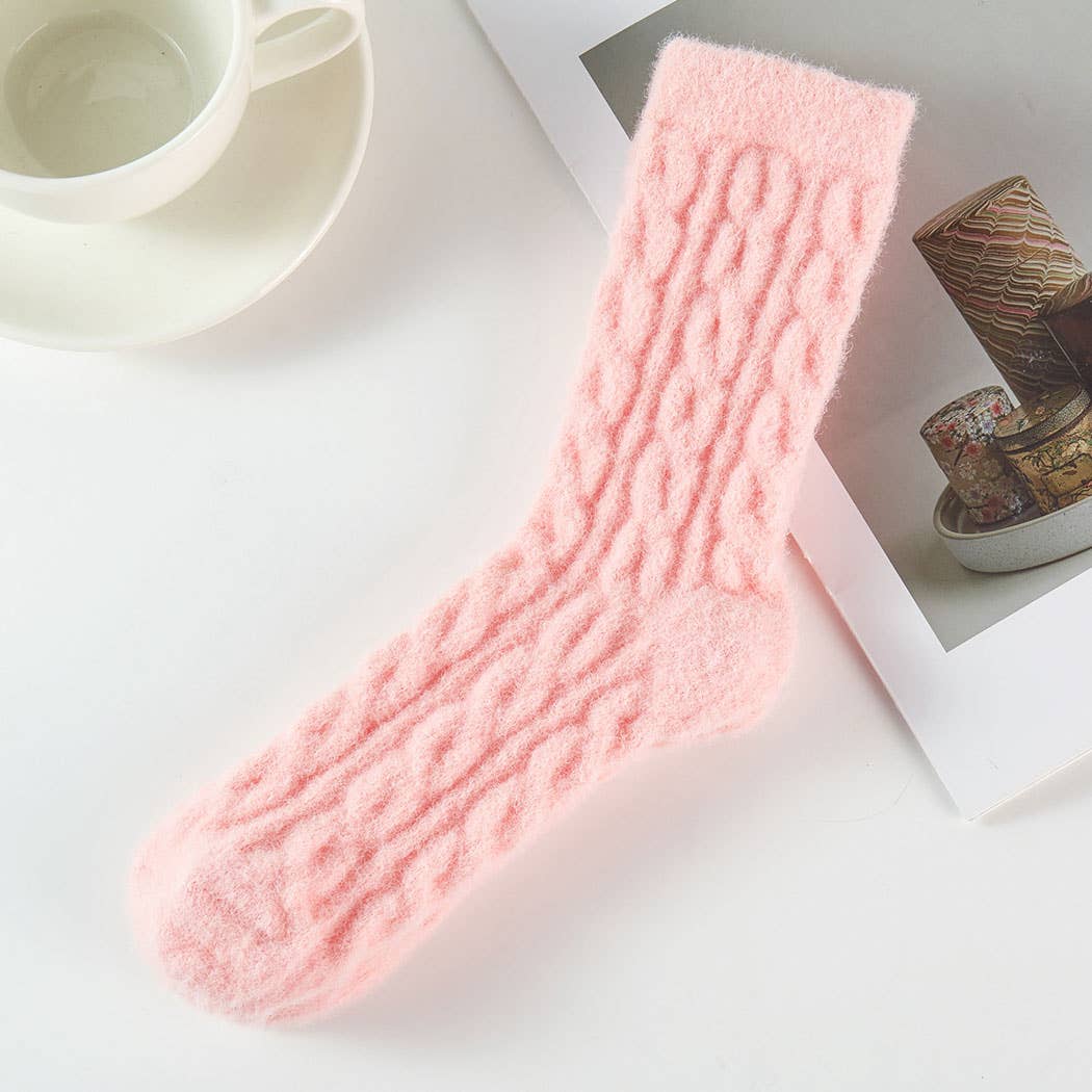 Solid Twisted Pattern Fuzzy Winter Socks One Size-Gifts & Accessories- Hometown Style HTS, women's in store and online boutique located in Ingersoll, Ontario