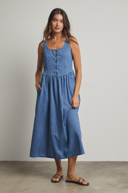Denim Midi Dress-Casual Dresses- Hometown Style HTS, women's in store and online boutique located in Ingersoll, Ontario