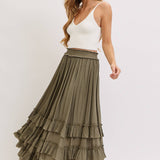 Tiered Ruffle Maxi Skirt - Olive-Skirt- Hometown Style HTS, women's in store and online boutique located in Ingersoll, Ontario
