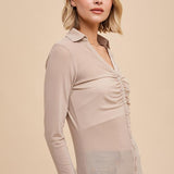 Mesh Button Down Top - Beige-Shirts & Tops- Hometown Style HTS, women's in store and online boutique located in Ingersoll, Ontario