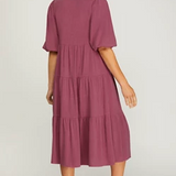 Button Down Tiered Midi Dress - Berry-dress- Hometown Style HTS, women's in store and online boutique located in Ingersoll, Ontario