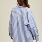 Striped Boyfriend Button Up Shirt - Blue & Black-Shirts & Tops- Hometown Style HTS, women's in store and online boutique located in Ingersoll, Ontario