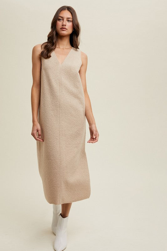 Boucle Sleeveless Midi Dress - Taupe-dress- Hometown Style HTS, women's in store and online boutique located in Ingersoll, Ontario