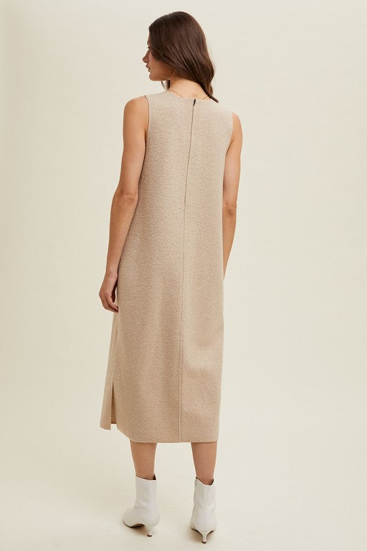 Boucle Sleeveless Midi Dress - Taupe-dress- Hometown Style HTS, women's in store and online boutique located in Ingersoll, Ontario