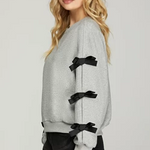 Ribbon Bow Sweatshirt - Heather Grey-Sweater- Hometown Style HTS, women's in store and online boutique located in Ingersoll, Ontario