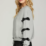 Ribbon Bow Sweatshirt - Heather Grey-Sweater- Hometown Style HTS, women's in store and online boutique located in Ingersoll, Ontario