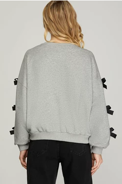 Ribbon Bow Sweatshirt - Heather Grey-Sweater- Hometown Style HTS, women's in store and online boutique located in Ingersoll, Ontario