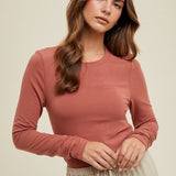 Basic Fitted Knit Top - Brick-tee- Hometown Style HTS, women's in store and online boutique located in Ingersoll, Ontario